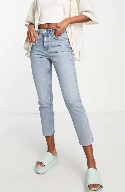 Shop Topshop Raw Hem Crop Straight Leg Jeans In Light Blue