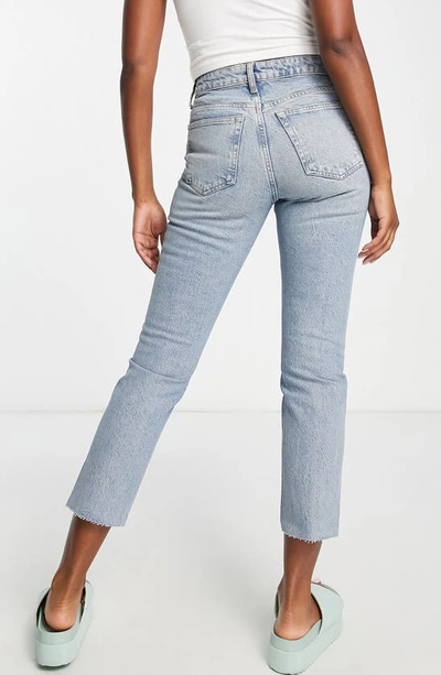 Shop Topshop Raw Hem Crop Straight Leg Jeans In Light Blue