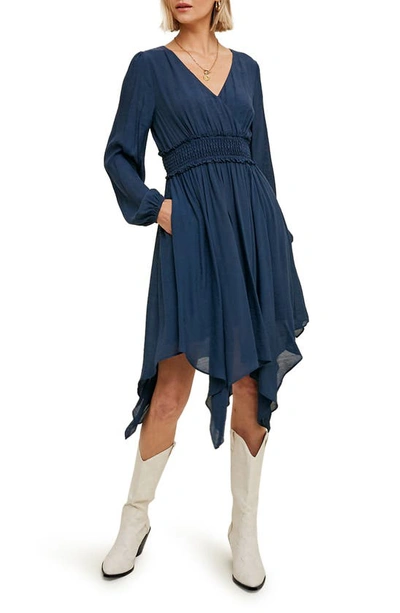 Shop Wishlist Long Sleeve Handkerchief Hem Dress In Navy