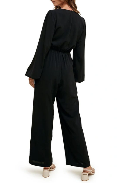 Shop Wishlist Long Sleeve Faux Wrap Jumpsuit In Black
