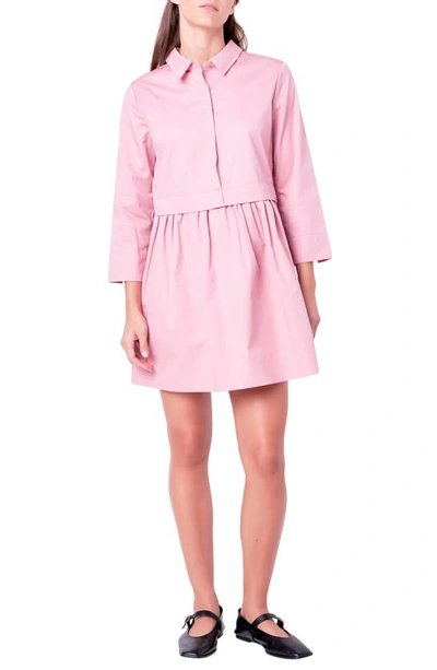 Shop English Factory Long Sleeve Mini Shirtdress In Dusty Pink