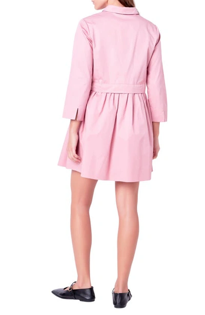 Shop English Factory Long Sleeve Mini Shirtdress In Dusty Pink