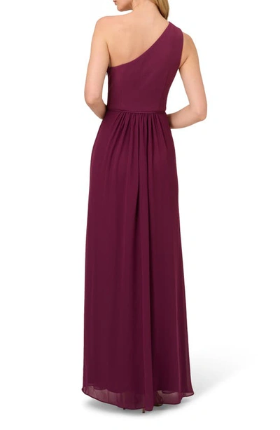 Shop Adrianna Papell One-shoulder Crepe Chiffon Gown In Cassis