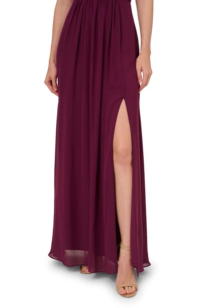 Shop Adrianna Papell One-shoulder Crepe Chiffon Gown In Cassis