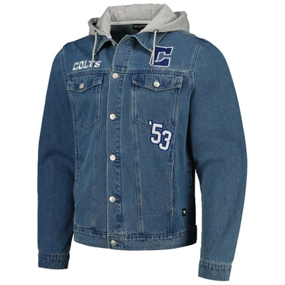 Shop The Wild Collective Indianapolis Colts Hooded Full-button Denim Jacket In Blue