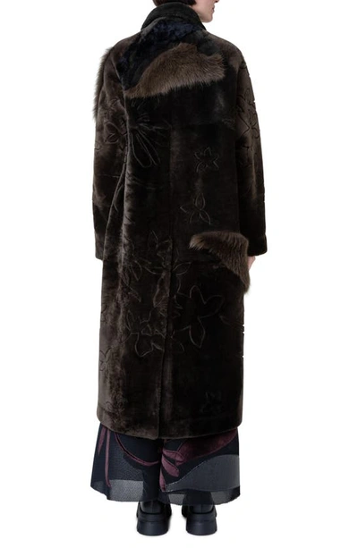 Shop Akris Ruth Floral Patchwork Genuine Shearling Coat In 159 Moss
