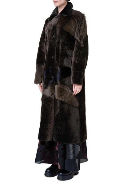 Shop Akris Ruth Floral Patchwork Genuine Shearling Coat In 159 Moss