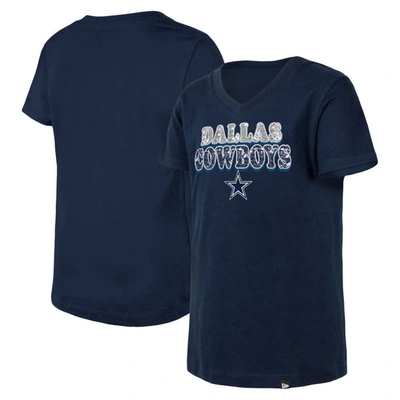 Shop New Era Girls Youth  Navy Dallas Cowboys Reverse Sequin V-neck T-shirt