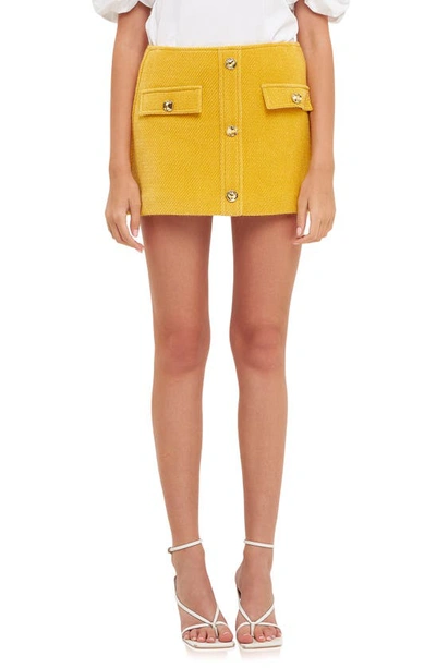 Shop English Factory Bouclé Miniskirt In Yellow