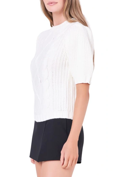 Shop English Factory Cable Stitch Puff Sleeve Sweater In Cream