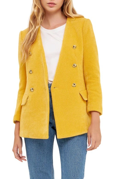 Shop English Factory Texture Metallic Double Breasted Jacket In Yellow