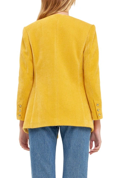 Shop English Factory Texture Metallic Double Breasted Jacket In Yellow