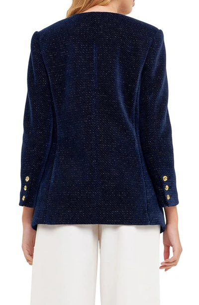 English Factory Texture Metallic Double Breasted Jacket In Navy