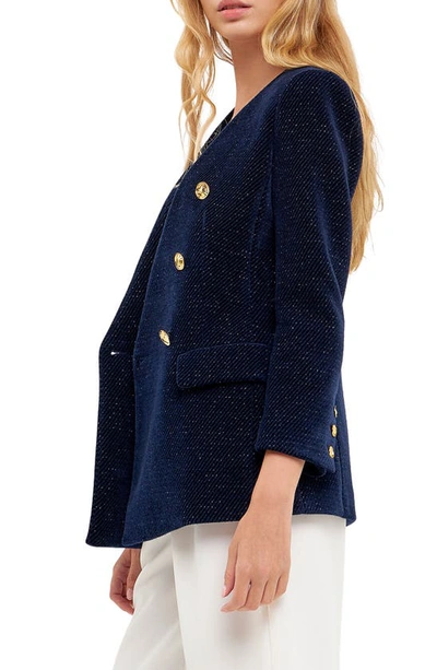 English Factory Texture Metallic Double Breasted Jacket In Navy