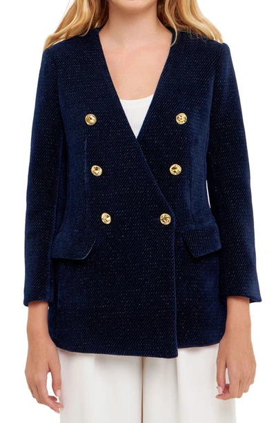 English Factory Texture Metallic Double Breasted Jacket In Navy