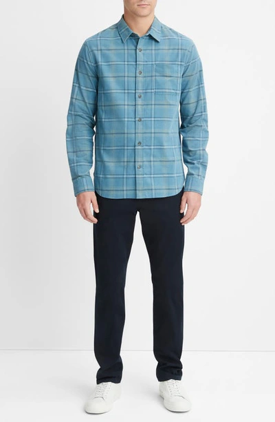 Shop Vince Plaid Corduroy Button-up Shirt In Blue Line/ Sandstone
