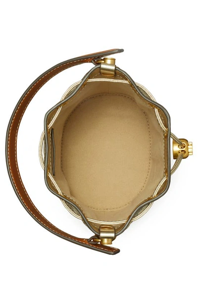 Tory Burch T-monogram Embossed Puffy Metallic Leather Bucket Bag In White Gold