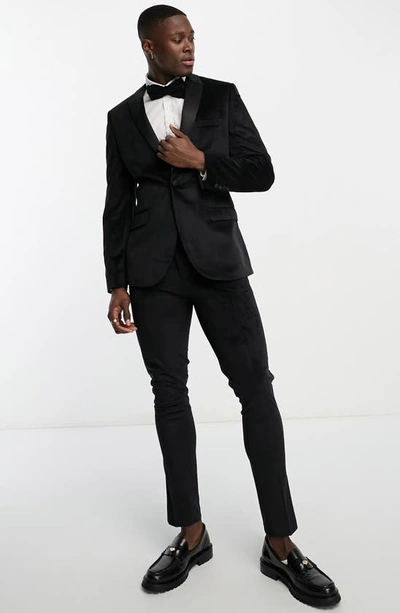 Shop Asos Design Skinny Velvet Tuxedo Jacket In Black