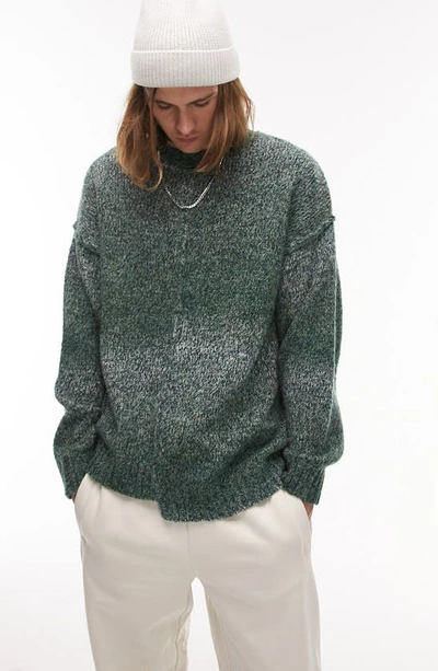Shop Topman Ombré Marled Asymmetric Step Hem Sweater In Dark Green