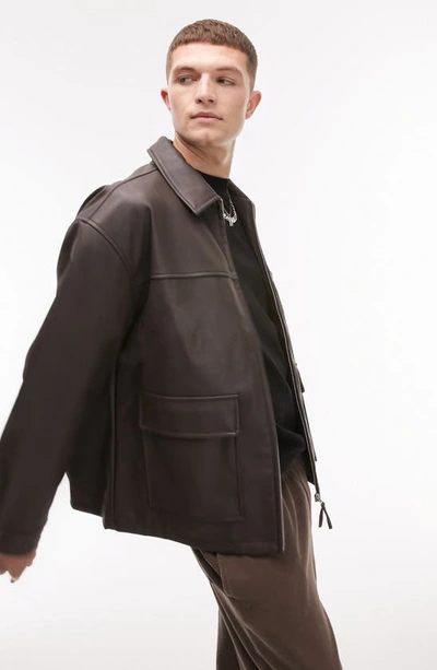 Shop Topman Oversize Faux Leather Jacket In Brown