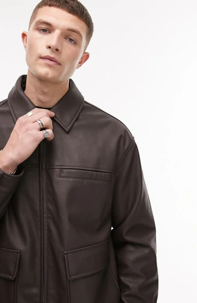 Shop Topman Oversize Faux Leather Jacket In Brown