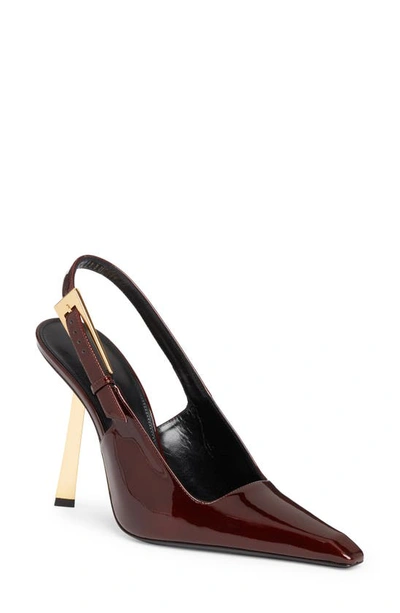 Saint Laurent Lee Embellished Patent-leather Slingback Pumps In Burgundy