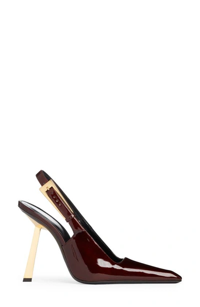 Saint Laurent Lee Embellished Patent-leather Slingback Pumps In Burgundy
