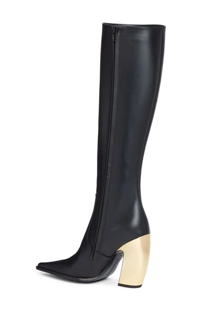 Shop Bottega Veneta Tex Pointed Toe Knee High Boot In Black Gold