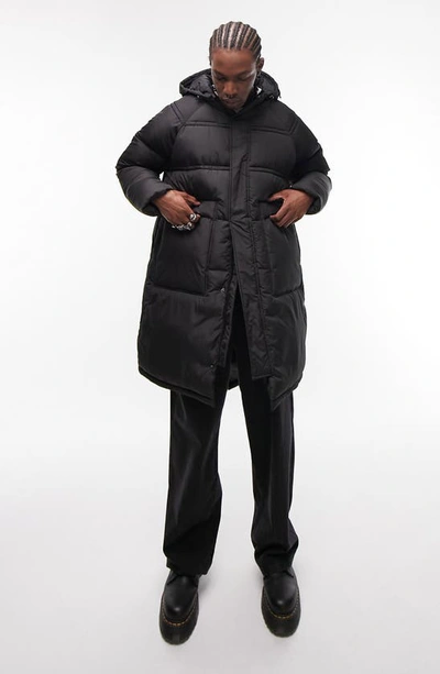 Topman Fishtail Longline Puffer Jacket In Black | ModeSens
