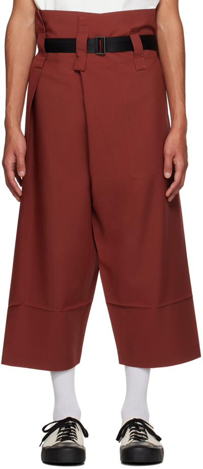 Shop 132 5. Issey Miyake Burgundy Fold Hourglass Trousers In 45-red Brown