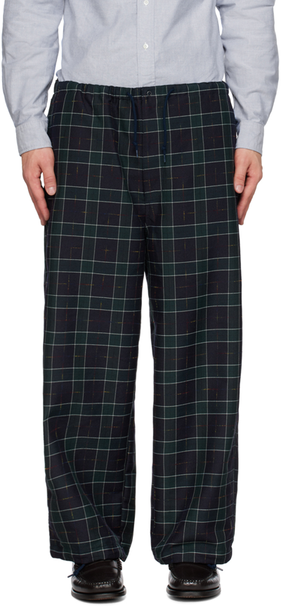Shop Beams Navy Check Trousers In Navy Check79