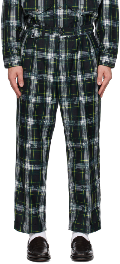 Shop Beams Navy & Green Check Trousers In Navy(gordon Dress)79
