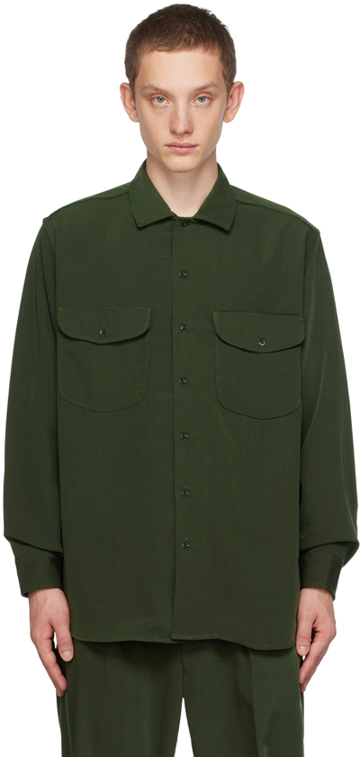 Shop Beams Green Button Shirt In Green65