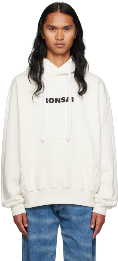Bonsai White Hoodie With Contrasting Logo Print In Cotton Man In White White