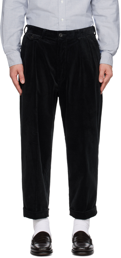 Shop Beams Black Pleated Trousers In Charcoal.g17