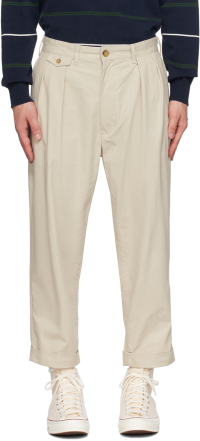 Shop Beams Taupe Pleated Trousers In Cement05
