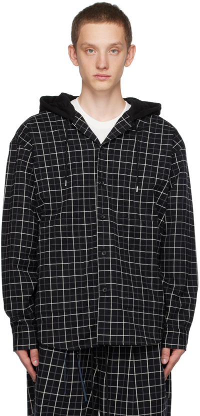 Shop Mastermind Japan Black Hooded Shirt In Black Plaid