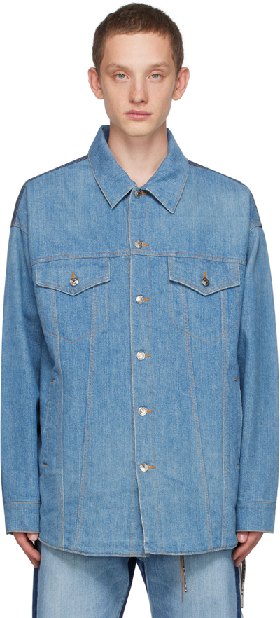 Shop Mastermind Japan Blue & Navy Paneled Denim Shirt In Indigo