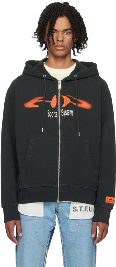 Shop Heron Preston Black 'sports System' Hoodie In Black Orange