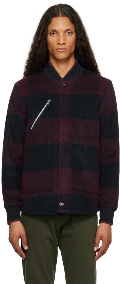 Shop Ps By Paul Smith Burgundy & Navy Check Bomber Jacket In 28 Reds