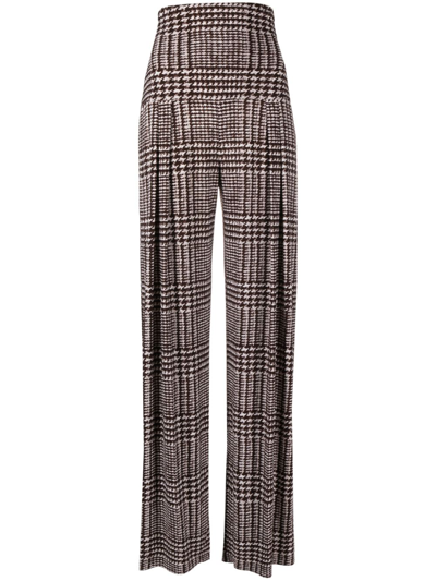 Shop Norma Kamali High Waisted Checked Trousers In Brown