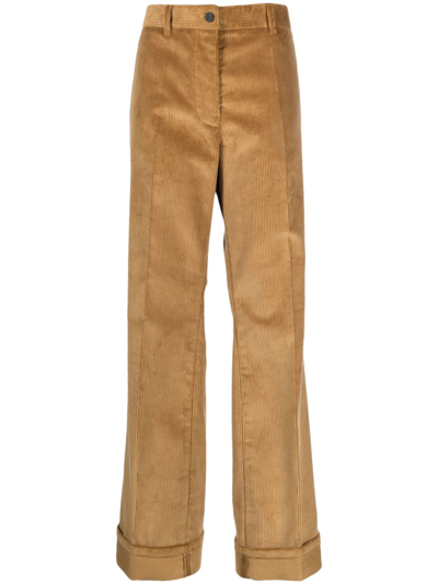 Shop Miu Miu Brown Corduroy Straight-leg Trousers
