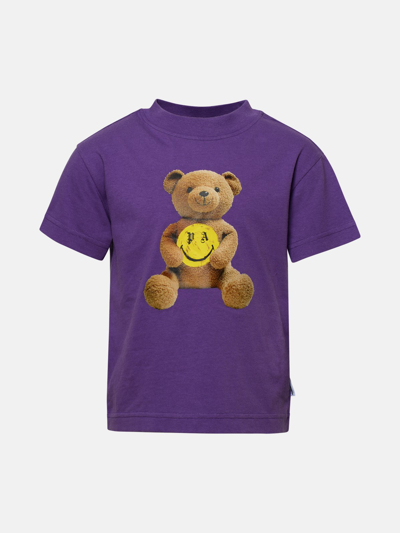 Shop Palm Angels 'smiley Bear' Purple Cotton T-shirt In Violet