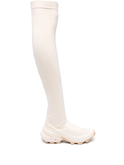 Shop Mm6 X Salomon Chunky Over The Knee Boots In Nude & Neutrals