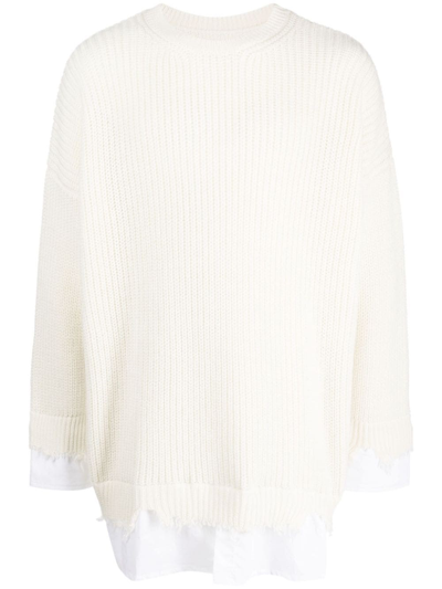Shop Mm6 Maison Margiela Sweater With Worn Effect In White