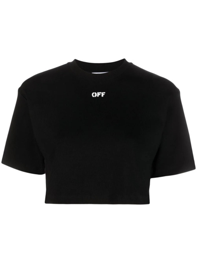 Shop Off-white Cropped T-shirt With Print In Black