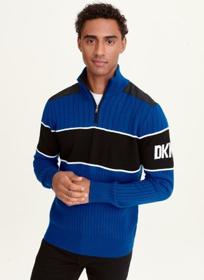 Shop Dkny Men's Zip Mock Colorblock Sweater In Blue / Black