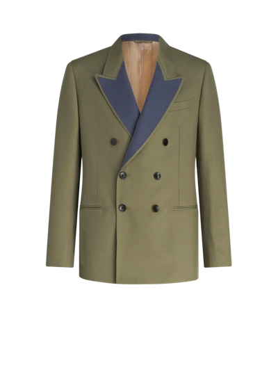 Shop Etro Double-breasted Jacket With Contrasting Lapels In Green