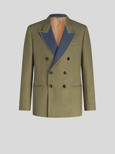 Shop Etro Double-breasted Jacket With Contrasting Lapels In Green