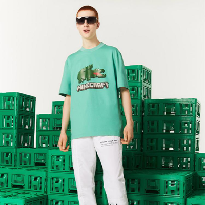 法国鳄鱼MINECRAFT联名情侣装印花纯色纯棉短袖T恤